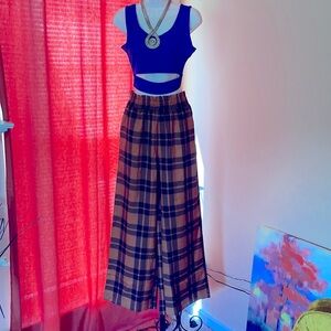Women’s Plaid Wide Leg Paper bag Pants